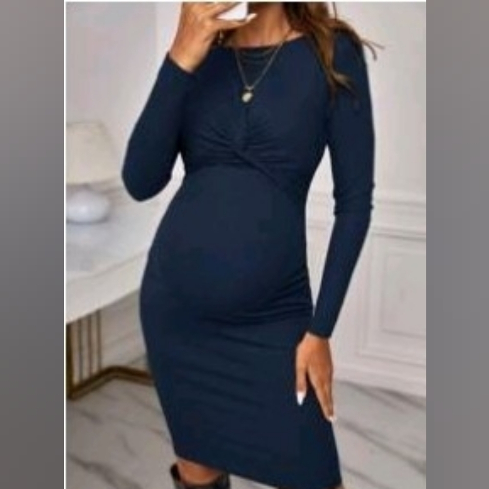 SHEIN Navy Long Sleeve Maternity Dress